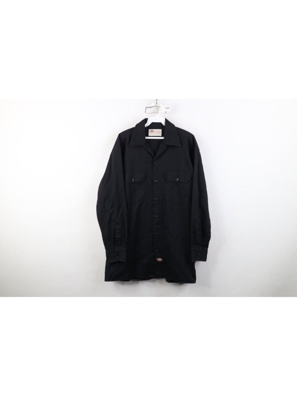 Vintage Dickies Mens Medium Faded Workwear Mechanic Collared Button Shirt Black